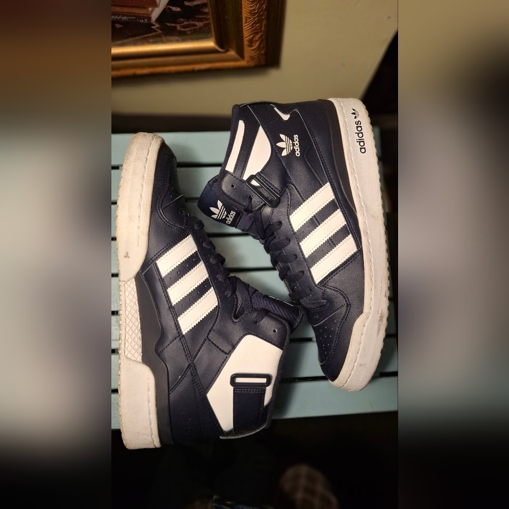 Adidas Men's Navy and White High-Top Sneakers - Picture 2 of 11